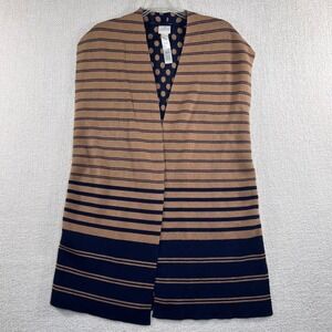 Chico's 2 Sleeveless Open Front Knit Vest Camel Navy Stripe Polka Dot